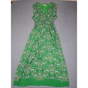 Green Floral Maxi Dress Smocked Waist Sleeveless Max Studio L Boho Cottagecore